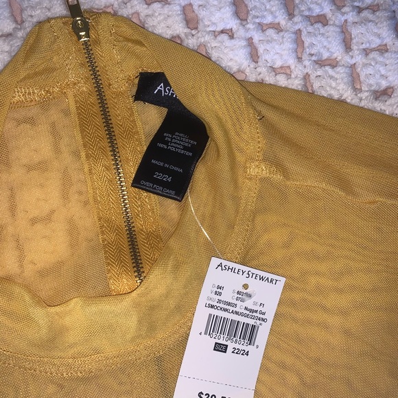 Ashley Stewart mustard blouse with lace - Picture 5 of 5